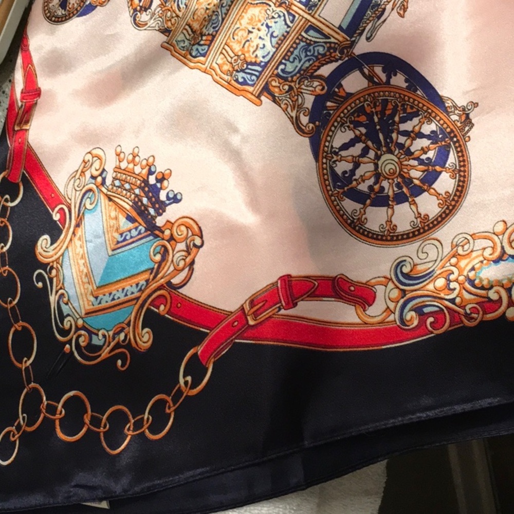 Navy blue, red, pink, gold large scarf